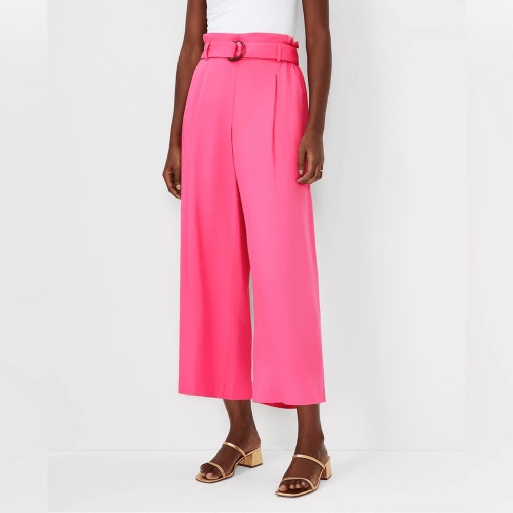 NWT Ann Taylor Pink Tie-Waist Wide-Leg Ankle Pants Sz PS